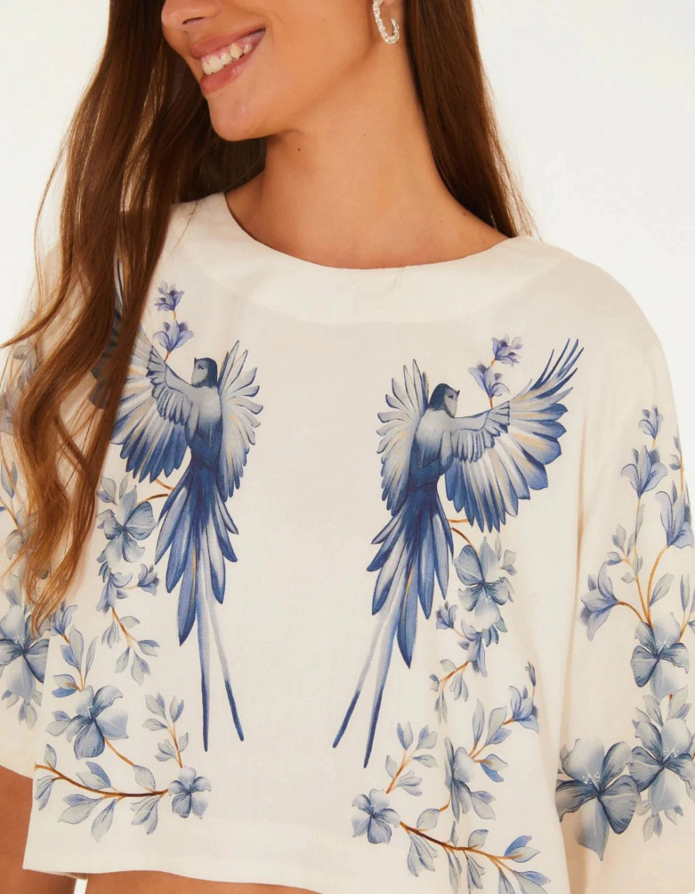 Farm Rio Voo Em Flor Cropped T-Shirt (Surplus - New)