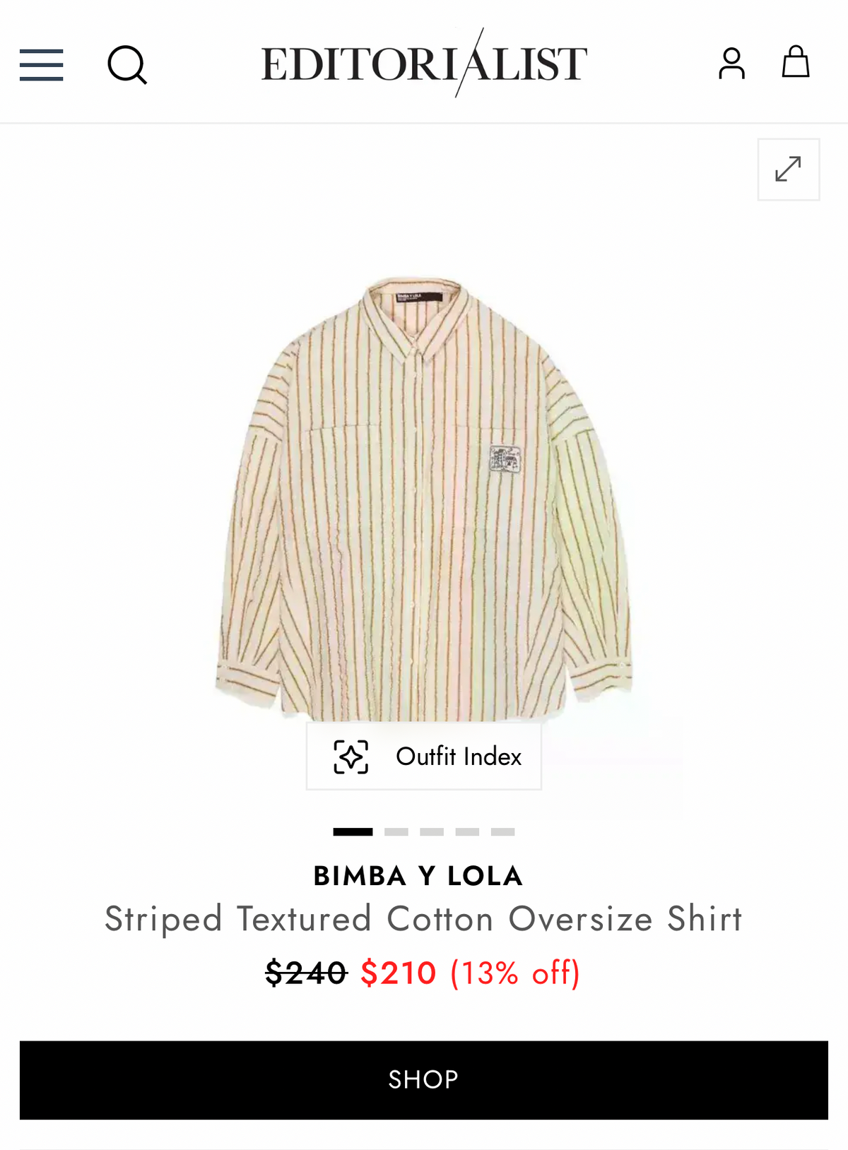 Bimba y Lola Natural Ocher Striped Textured Cotton Oversize Shirt (Surplus - New)