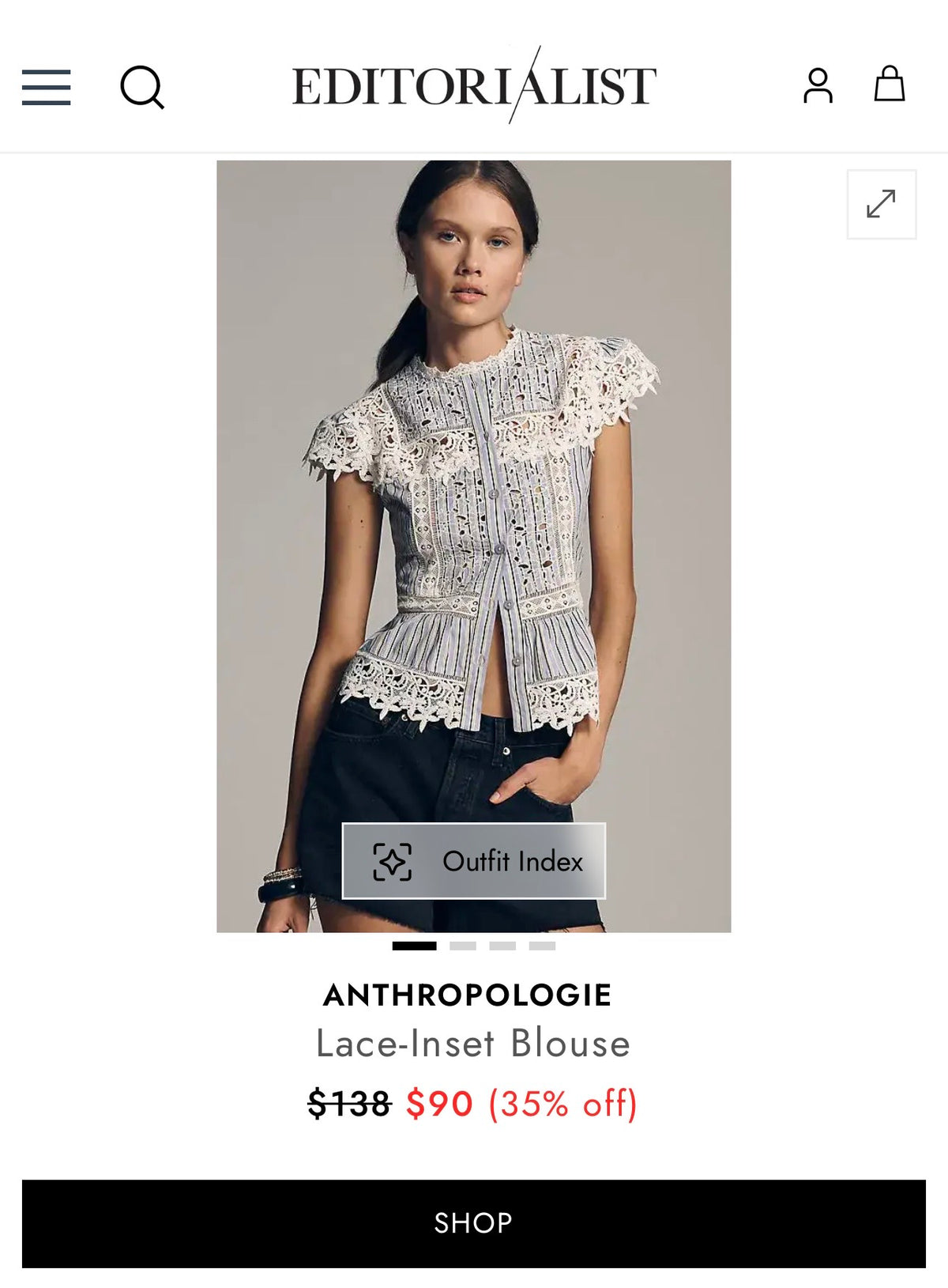 By Anthropologie Lace-Inset Blue Striped Blouse (Surplus - New)