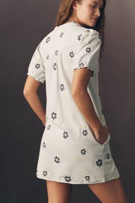 Anthropologie Aly Embroidered Puff-Sleeve Mini Dress by Pilcro (Surplus - New)