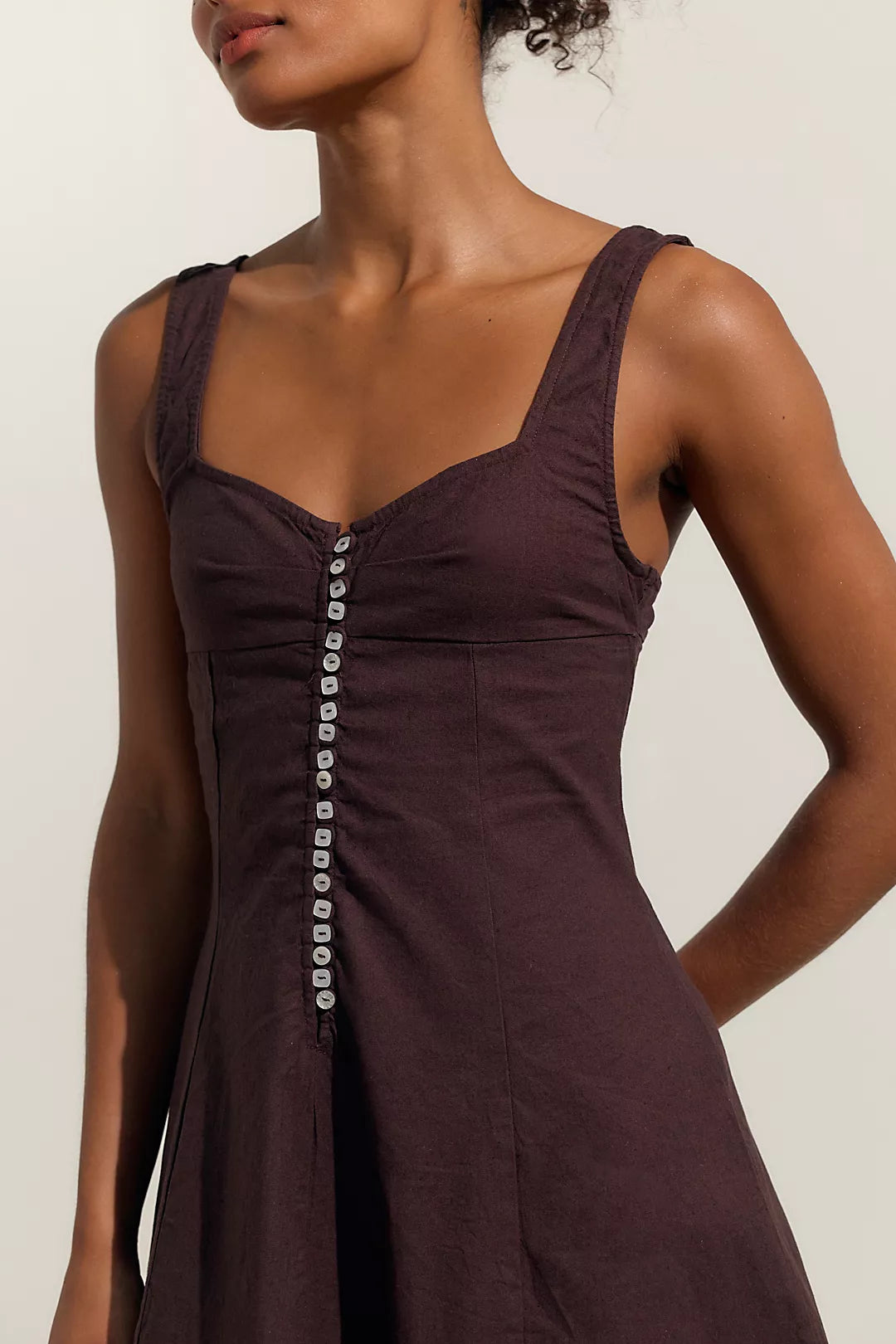Free People Free-est Holland Stretch Linen Midi Dress in Fudge (Surplus - New)