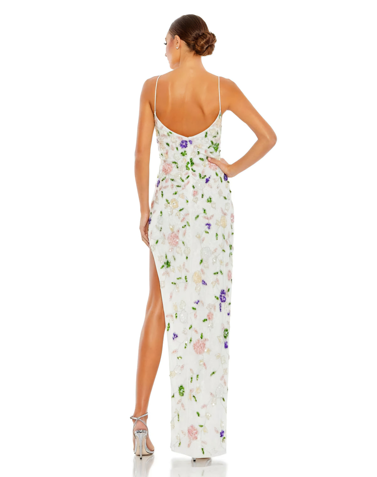 Mac Duggal White Multi Embellished Lace Sleeveless V-Neck Gown (Surplus - New)