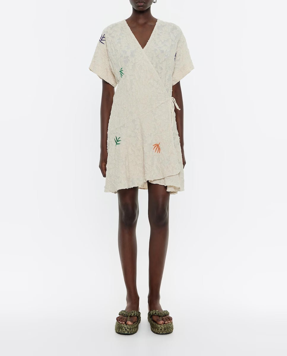 Bimba Y Lola Women’s Natural Embroidered Wrap-Design Dress