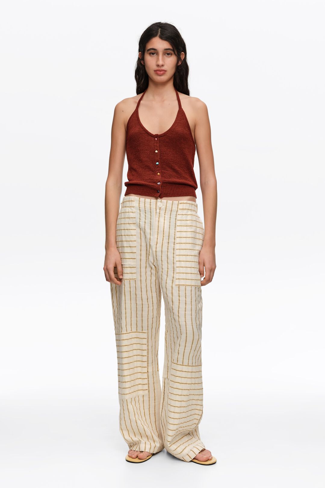 Bimba y Lola Ocher Cotton Patchwork Jogger Trousers with Stripes (Surplus - New)