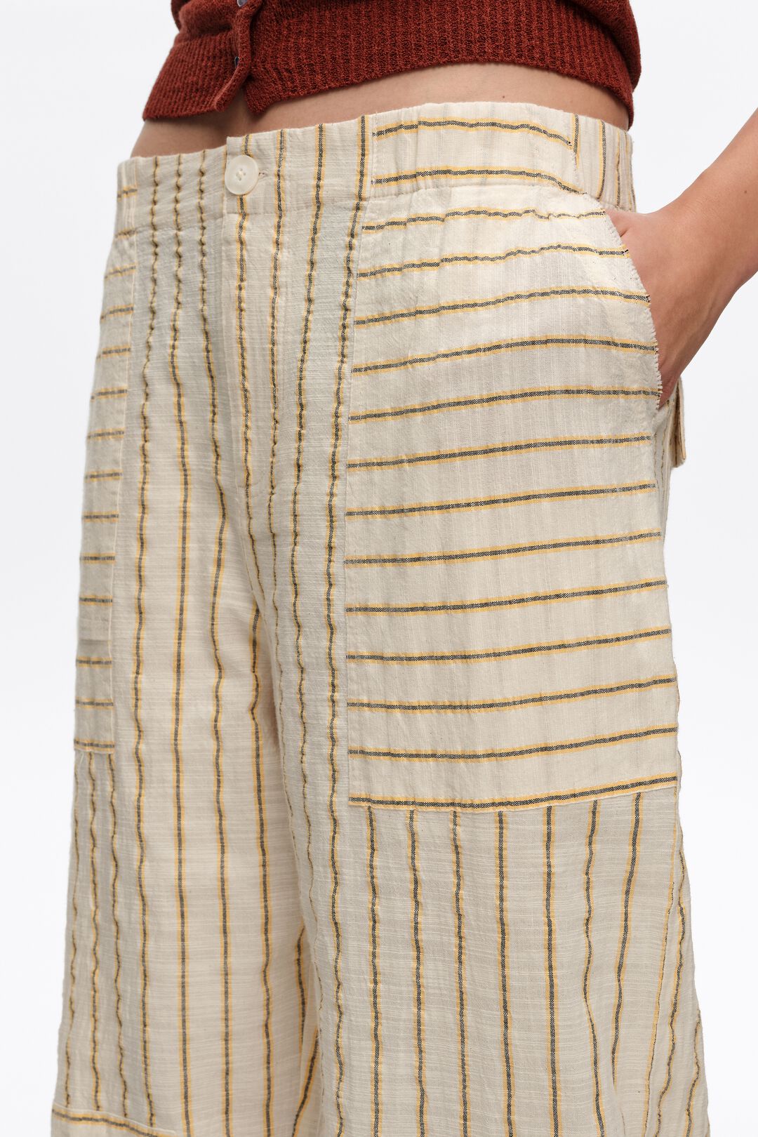 Bimba y Lola Ocher Cotton Patchwork Jogger Trousers with Stripes (Surplus - New)