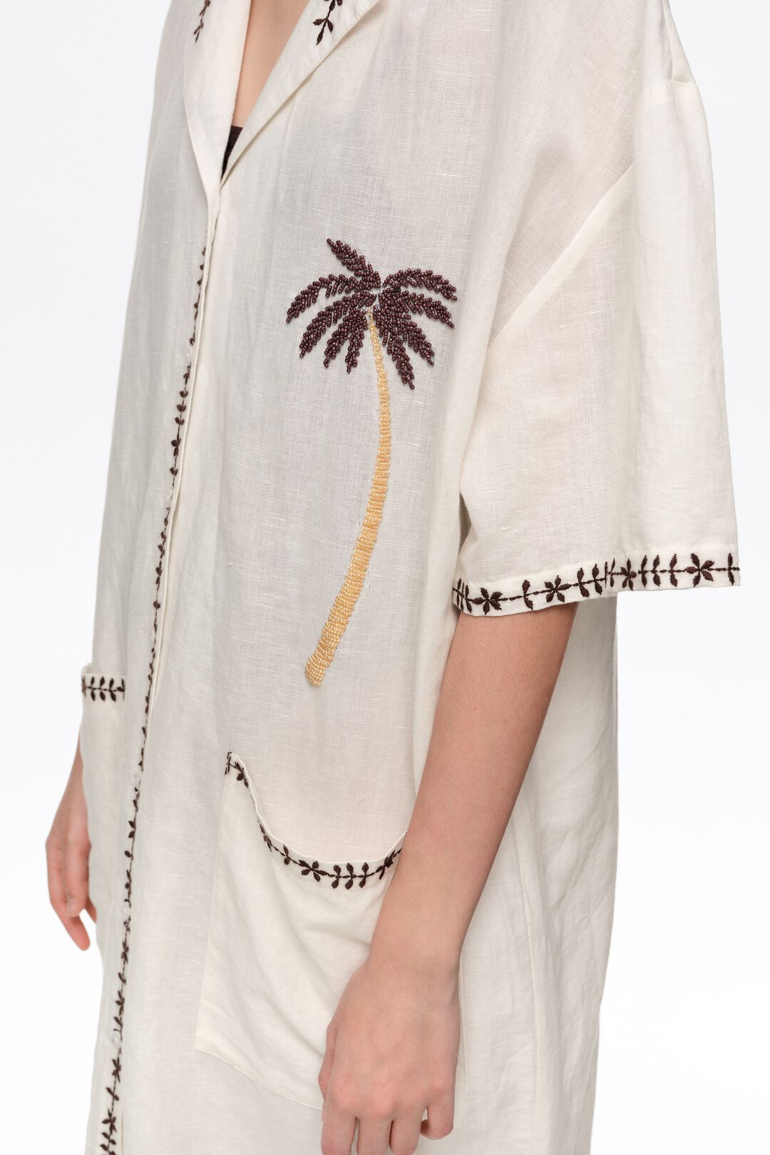 Bimba y Lola Brown Linen Blend Palm Tree Shirt Dress (Surplus - New)