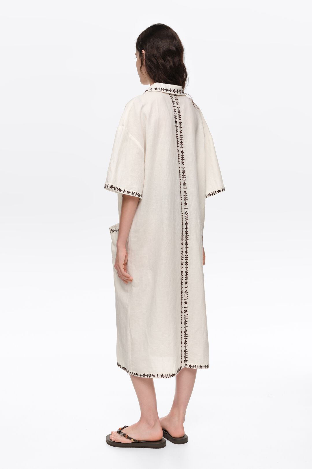 Bimba y Lola Brown Linen Blend Palm Tree Shirt Dress (Surplus - New)