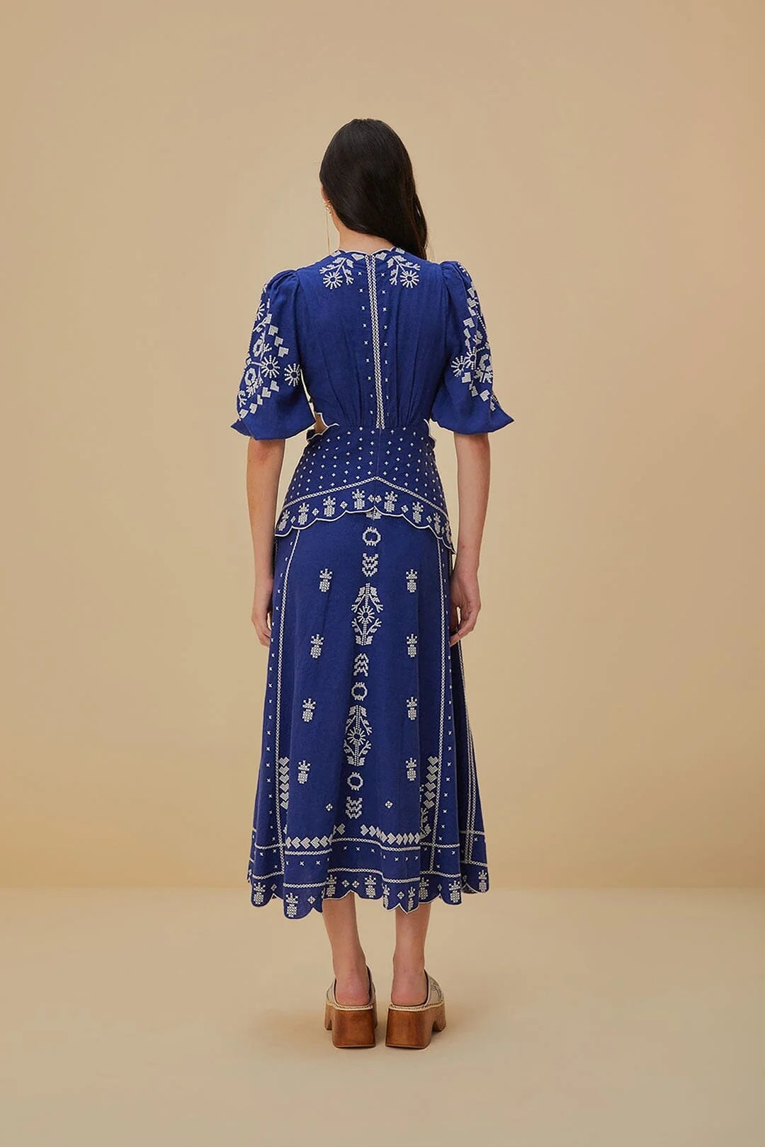 Farm Rio Navy Blue Embroidered Cut-Out Midi Dress (Surplus - New)