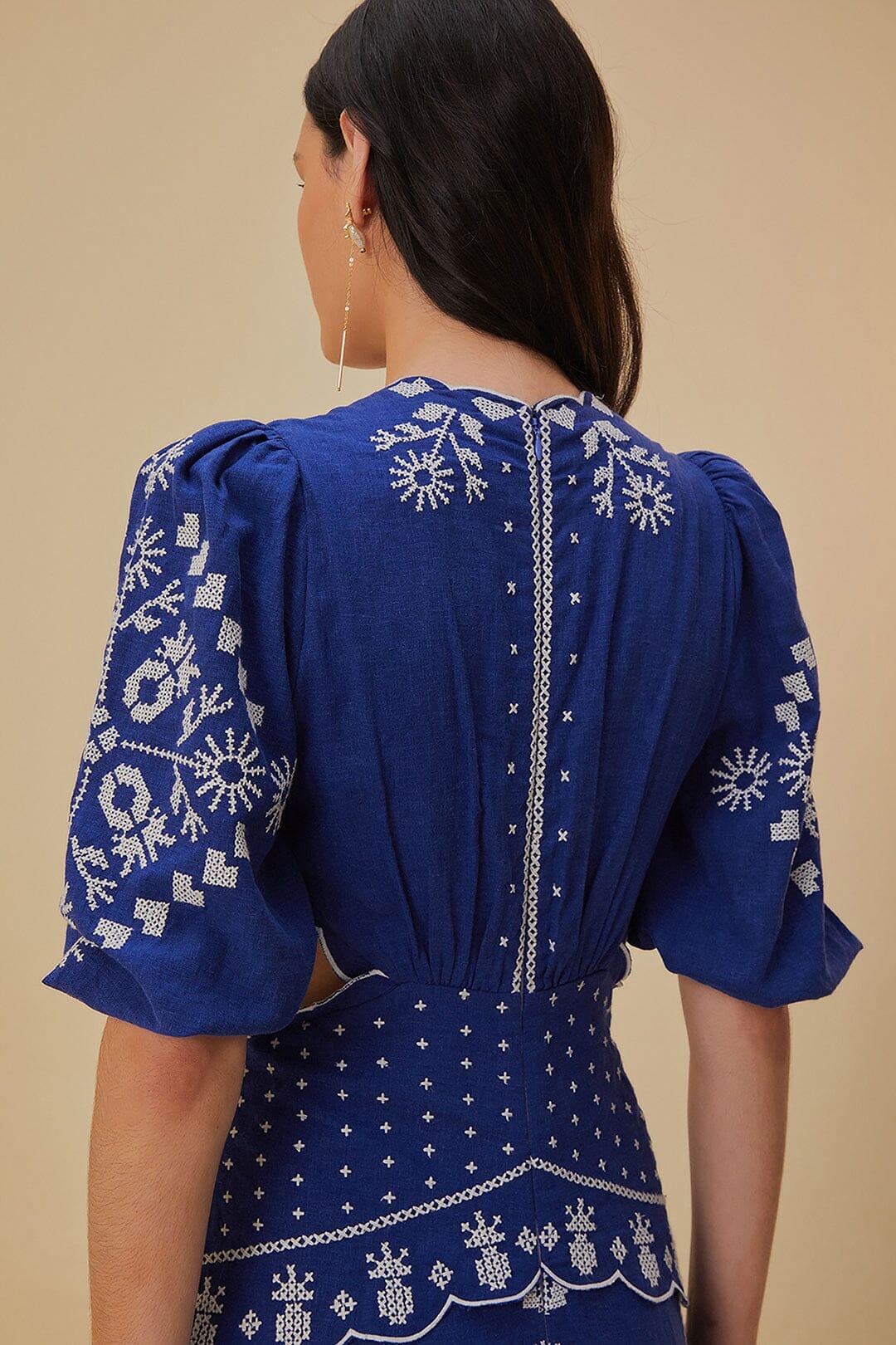 Farm Rio Navy Blue Embroidered Cut-Out Midi Dress (Surplus - New)