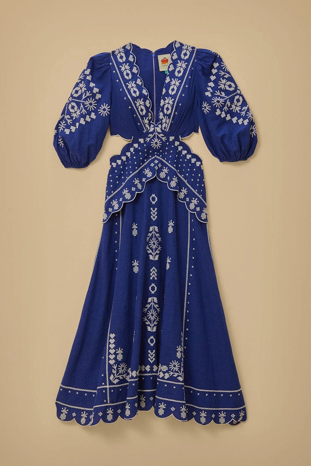 Farm Rio Navy Blue Embroidered Cut-Out Midi Dress (Surplus - New)