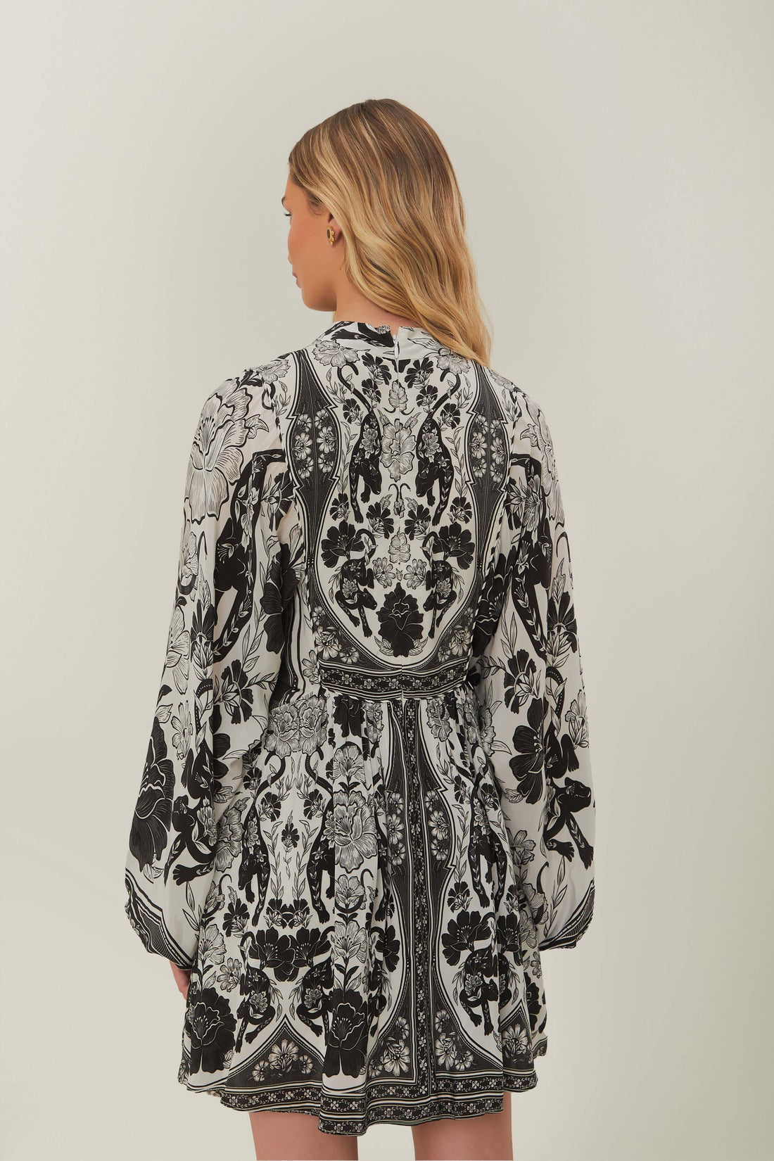 Farm Rio Off-White Flower Leopards Long-Sleeve Mini Dress (Surplus - New)