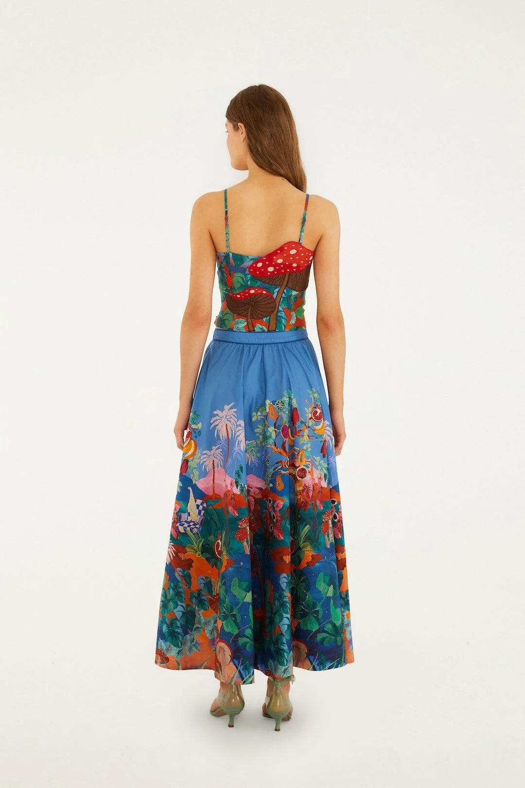 Farm Rio Multicolor Dream Landscape Organic Cotton Midi Skirt (Surplus - New)