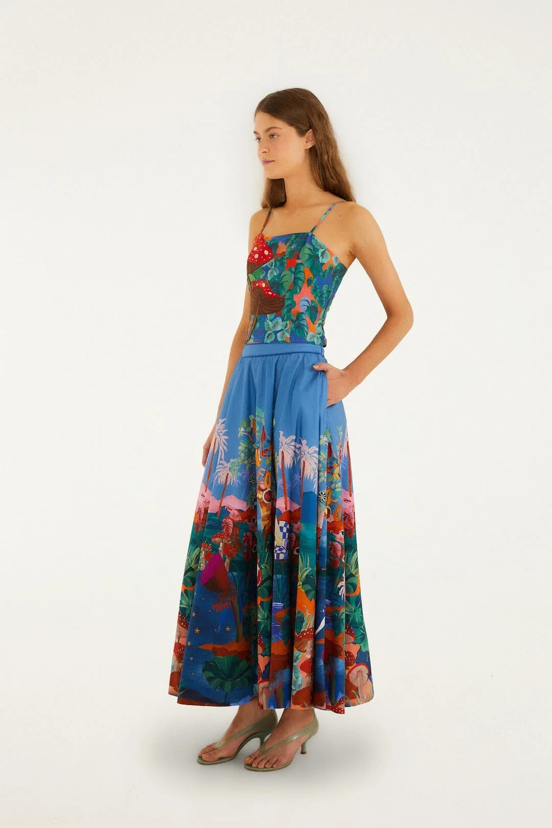 Farm Rio Multicolor Dream Landscape Organic Cotton Midi Skirt (Surplus - New)