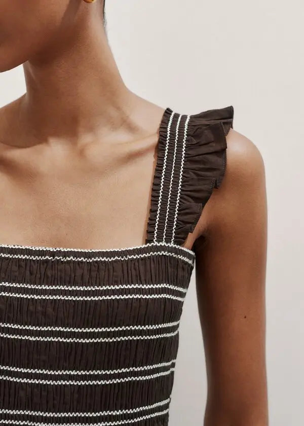 ME+EM Cotton Poplin Contrast Stitch Midi Dress in Summer Chocolate (Surplus - New)