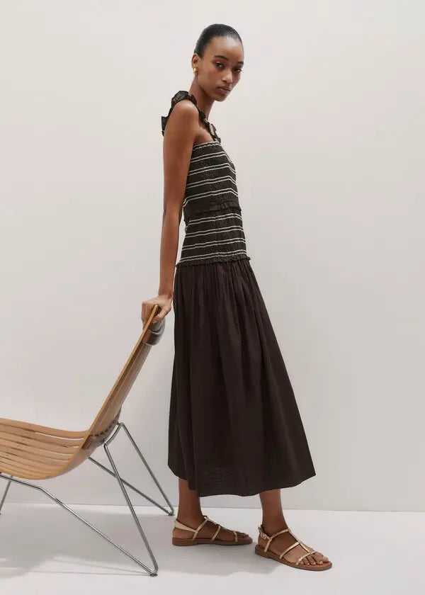 ME+EM Cotton Poplin Contrast Stitch Midi Dress in Summer Chocolate (Surplus - New)