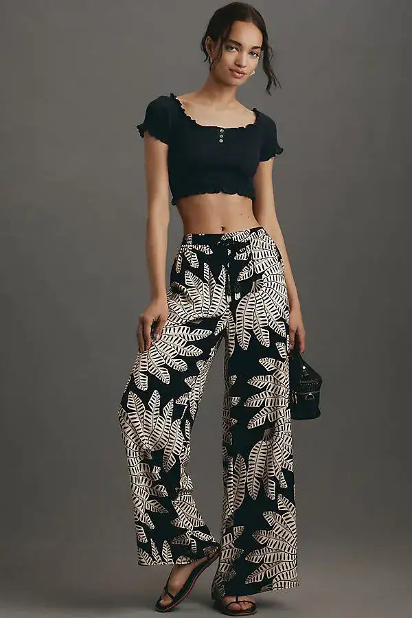 Farm Rio x Anthropologie Palm Pull-On Wide-Leg Pants (Surplus - New)