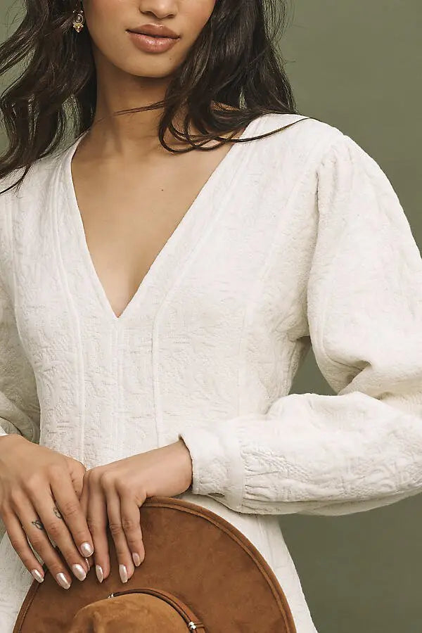 Pilcro by Anthropologie Long-Sleeve V-Neck Textured Mini Dress (Surplus - New)