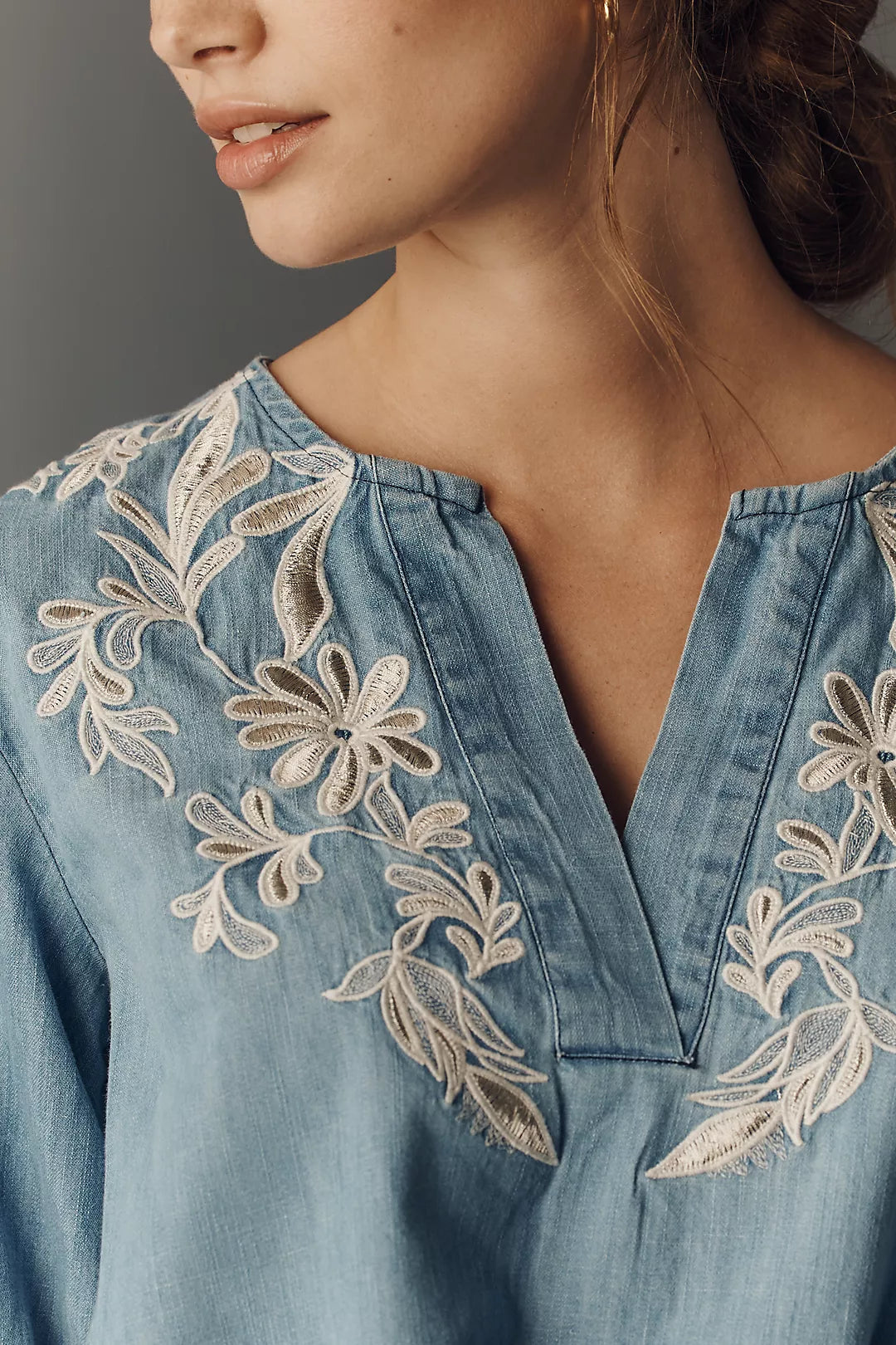Maeve Puff-Sleeve Embroidered Blouse by Anthropologie (Surplus - New)