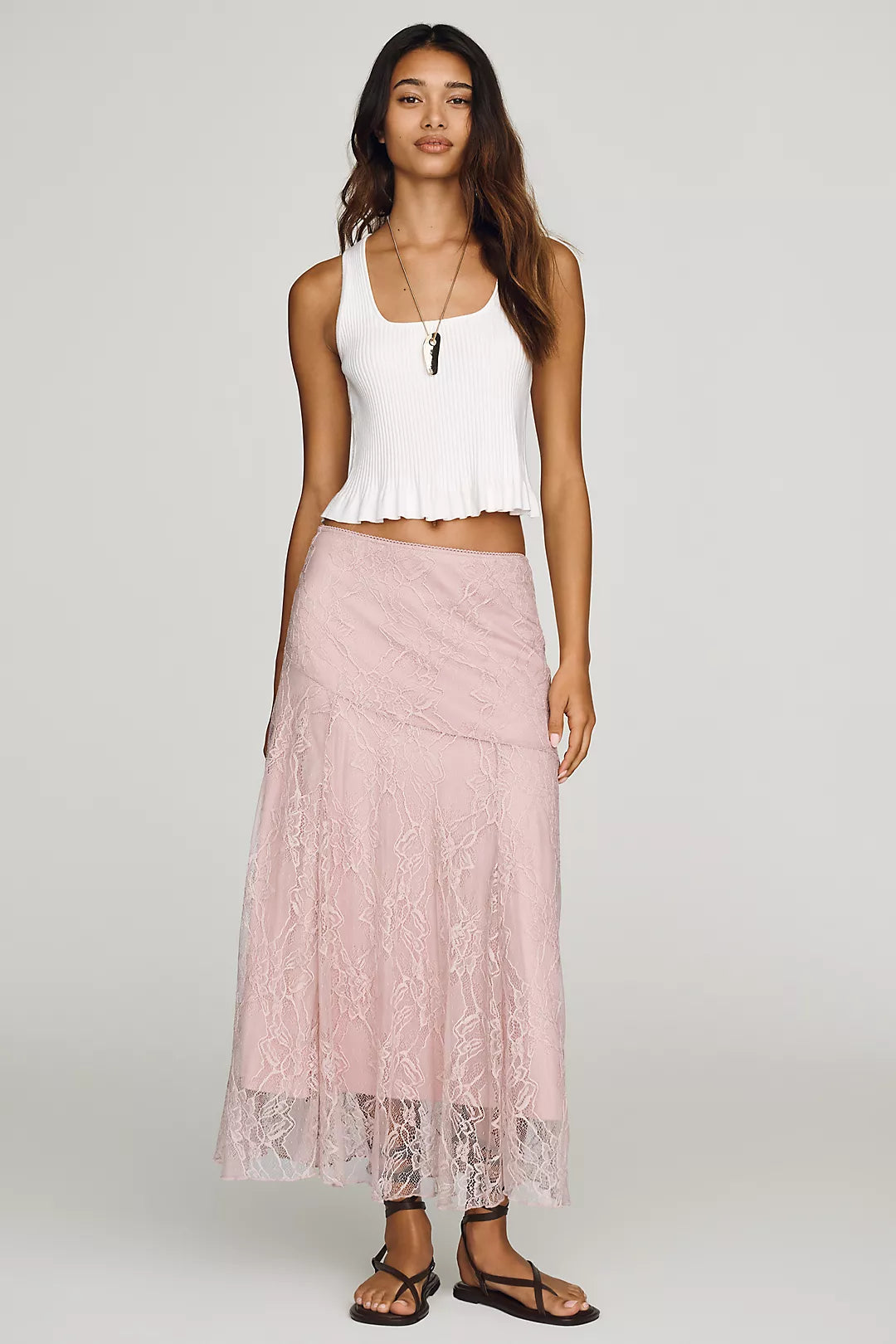 By Anthropologie Asymmetric Drop-Waist Lace Midi Skirt (Surplus - New)