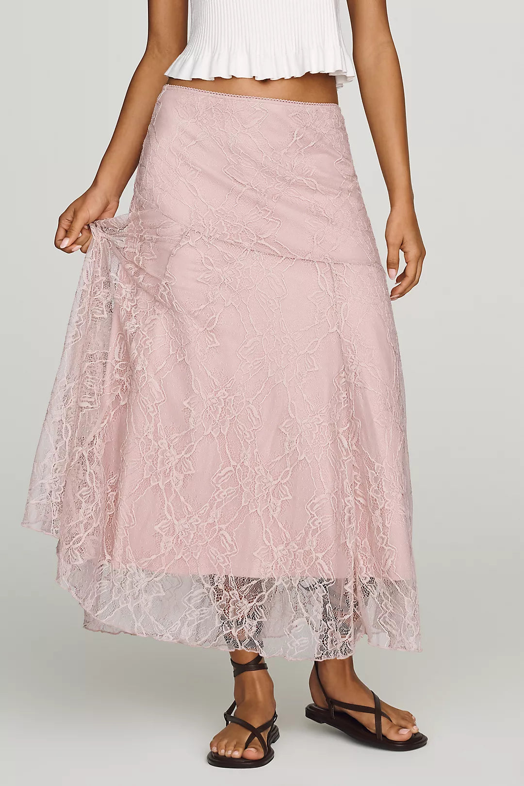 By Anthropologie Asymmetric Drop-Waist Lace Midi Skirt (Surplus - New)