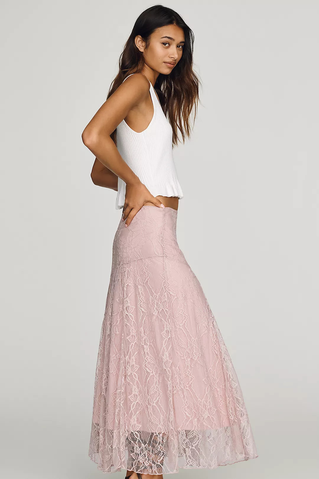 By Anthropologie Asymmetric Drop-Waist Lace Midi Skirt (Surplus - New)