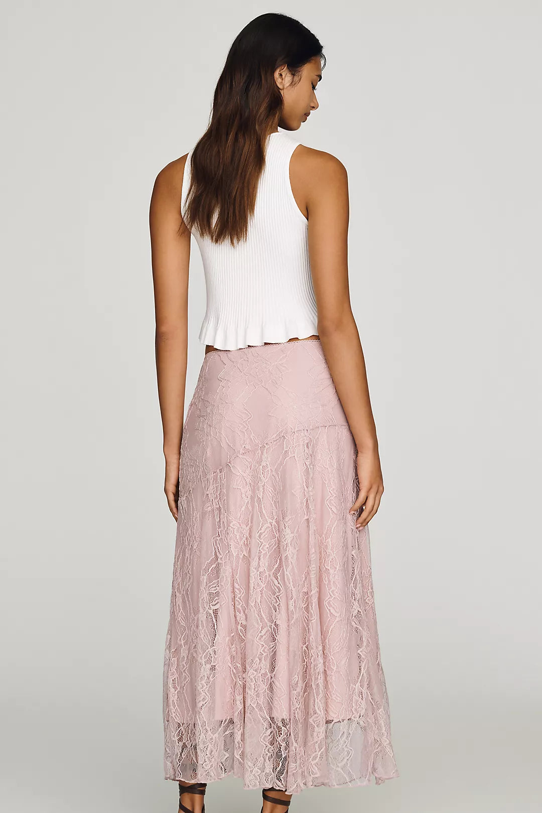 By Anthropologie Asymmetric Drop-Waist Lace Midi Skirt (Surplus - New)