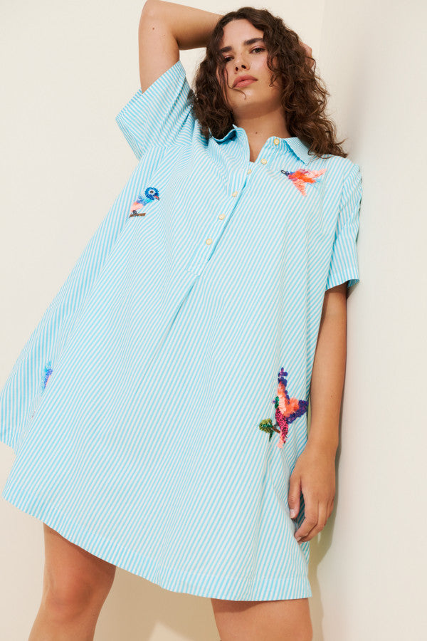 The Pollie Short-Sleeve Swing Tunic Mini Dress: Embroidered Edition (Surplus - New)