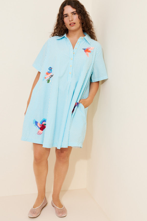 The Pollie Short-Sleeve Swing Tunic Mini Dress: Embroidered Edition (Surplus - New)