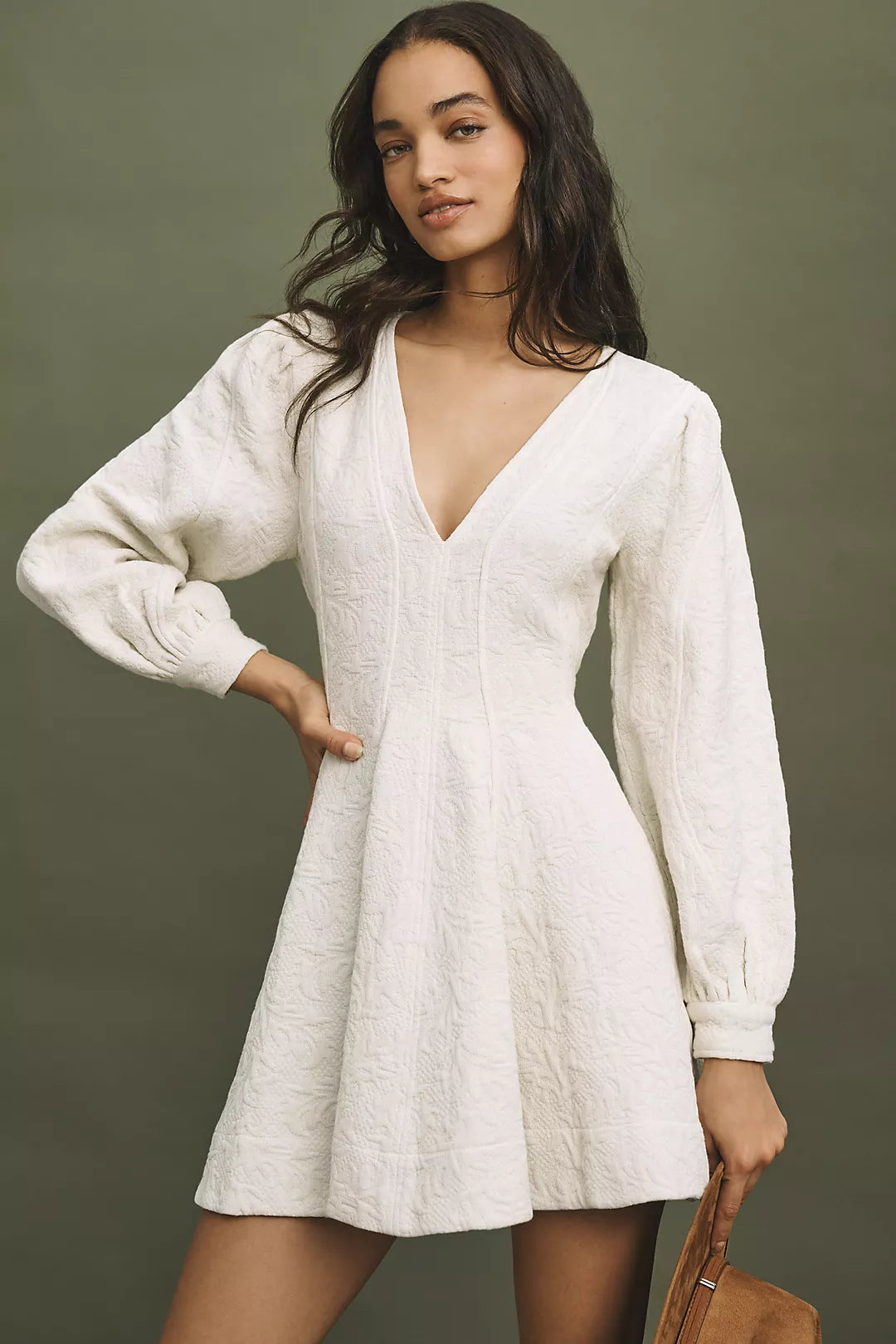 Pilcro by Anthropologie Long-Sleeve V-Neck Textured Mini Dress (Surplus - New)