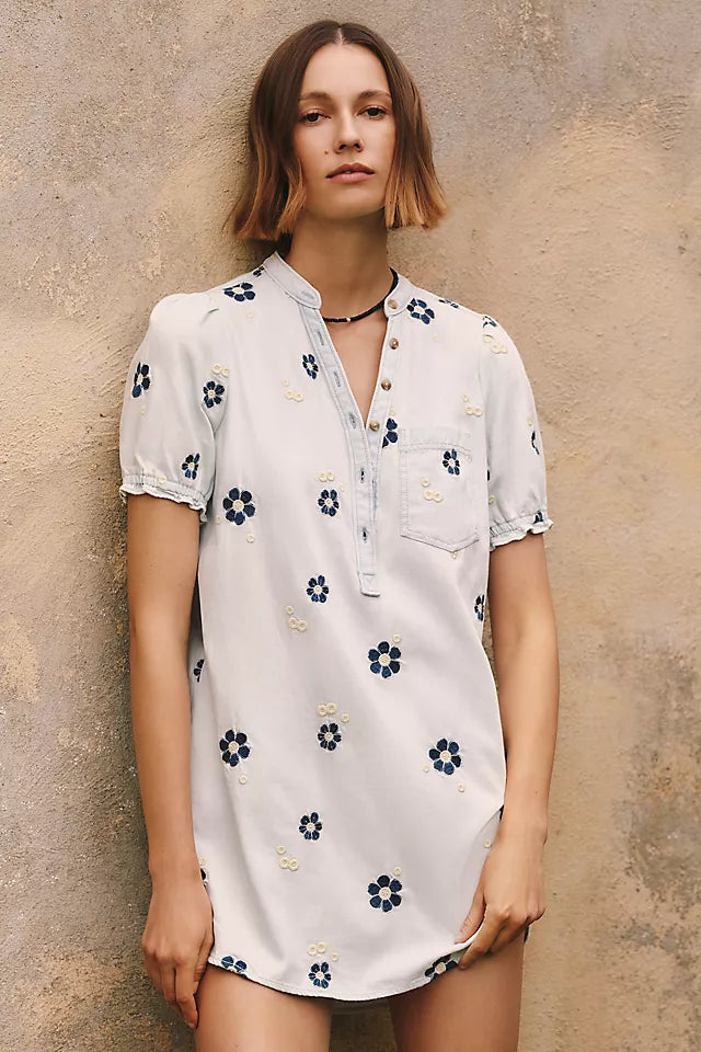 Anthropologie Aly Embroidered Puff-Sleeve Mini Dress by Pilcro (Surplus - New)