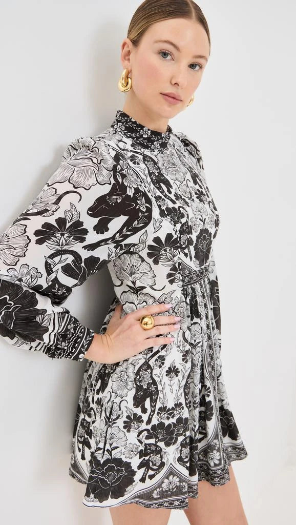Farm Rio Off-White Flower Leopards Long-Sleeve Mini Dress (Surplus - New)
