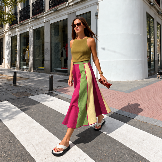 Maria de la Orden Samara Skirt – Olive & Magenta Cotton Midi Skirt (Surplus - New)