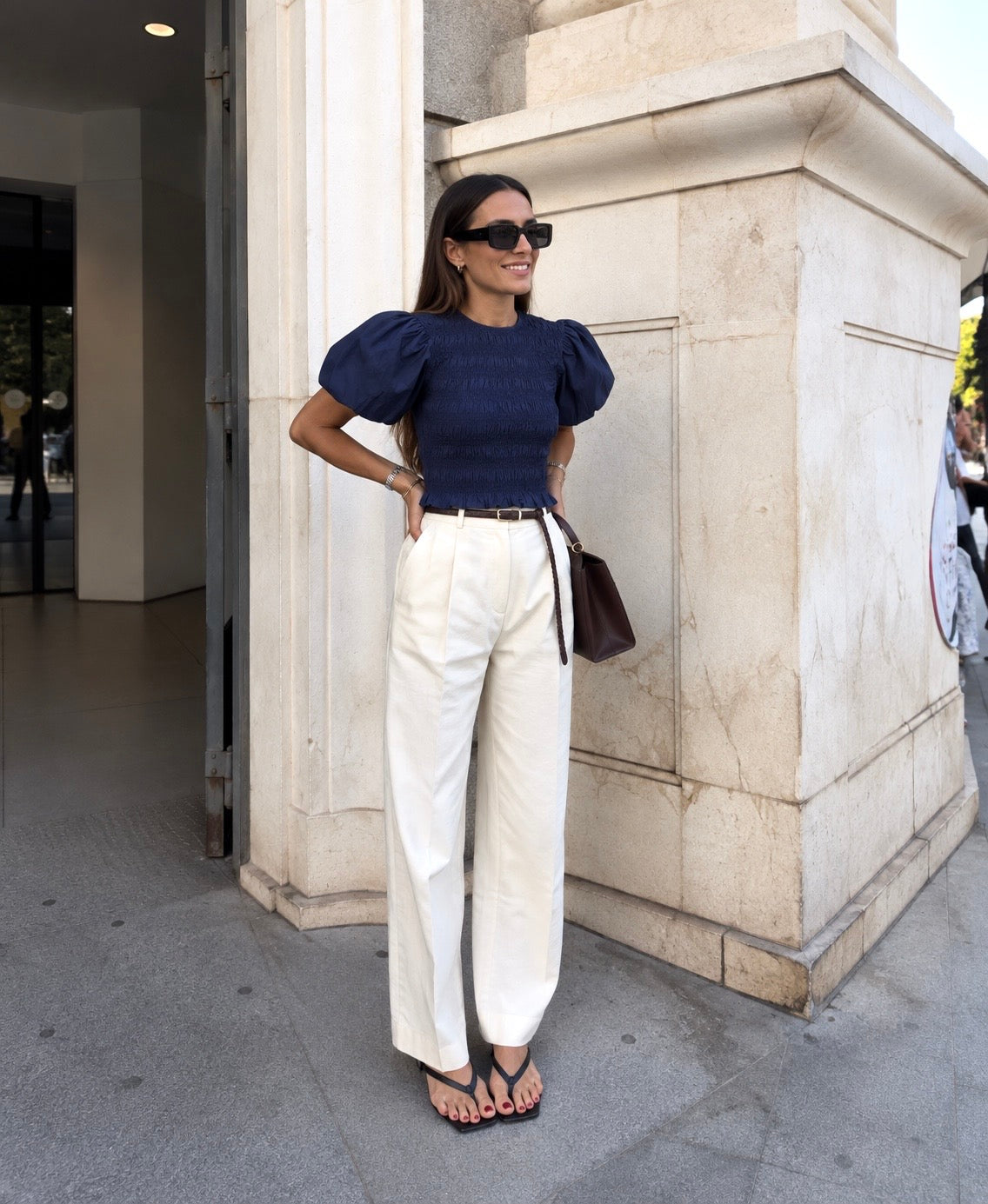 Maria de la Orden Baila Navy Shirt, Cotton Puff-Sleeve Top (Surplus - New)