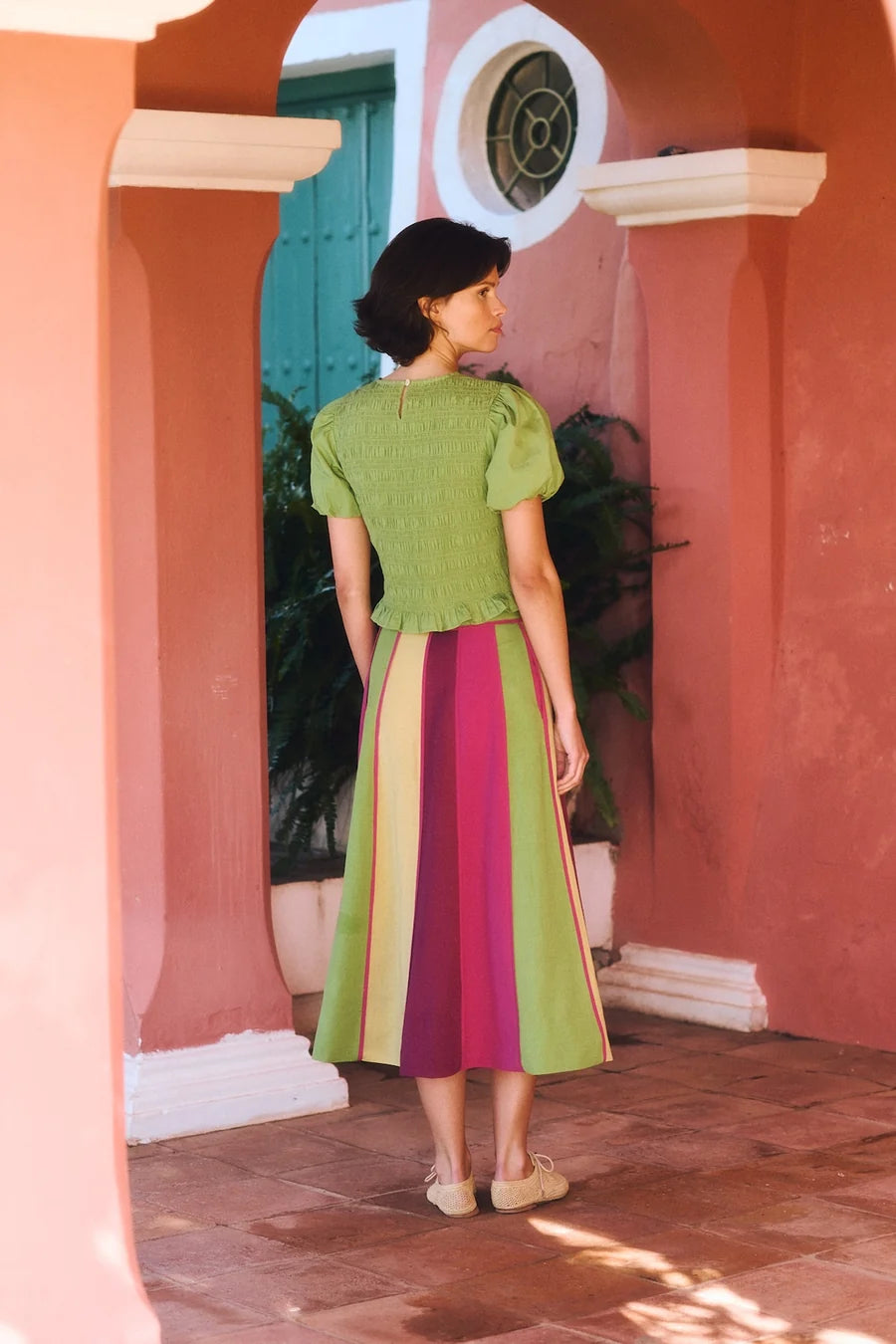Maria de la Orden Samara Skirt – Olive & Magenta Cotton Midi Skirt (Surplus - New)