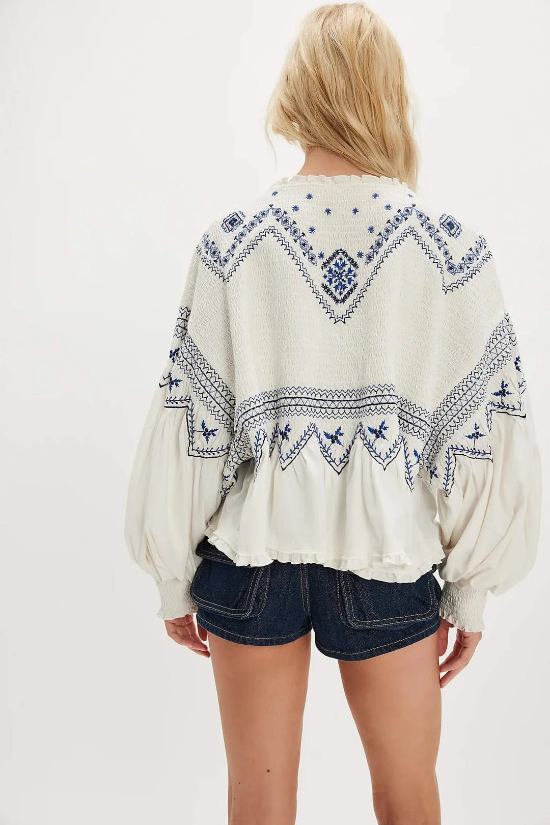Free People Holly Smocked Embroidered Top in White (Surplus - New)