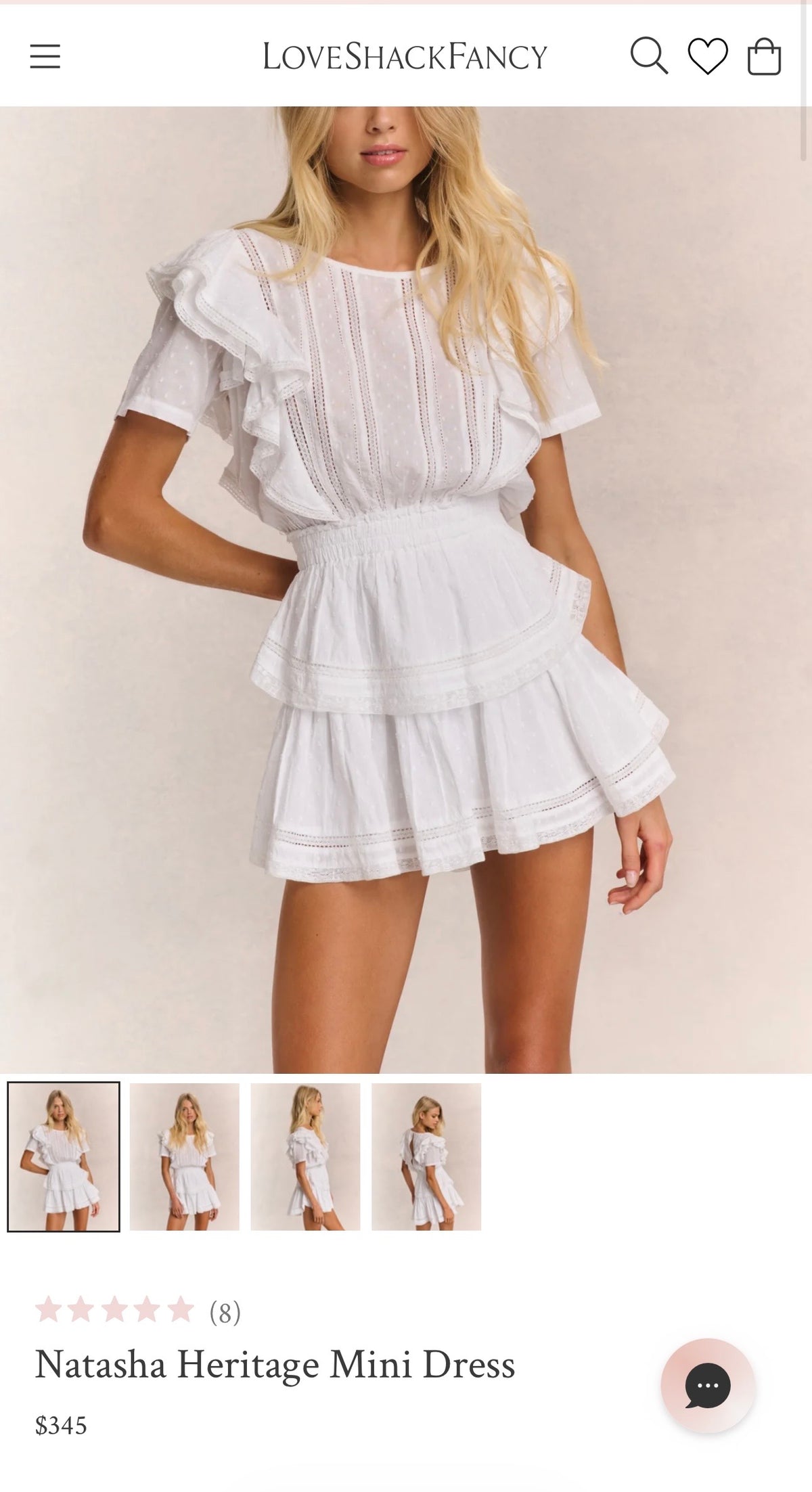 LoveShackFancy Natasha Heritage Mini Dress in White, Cotton Ruffle Dress (Surplus - New)