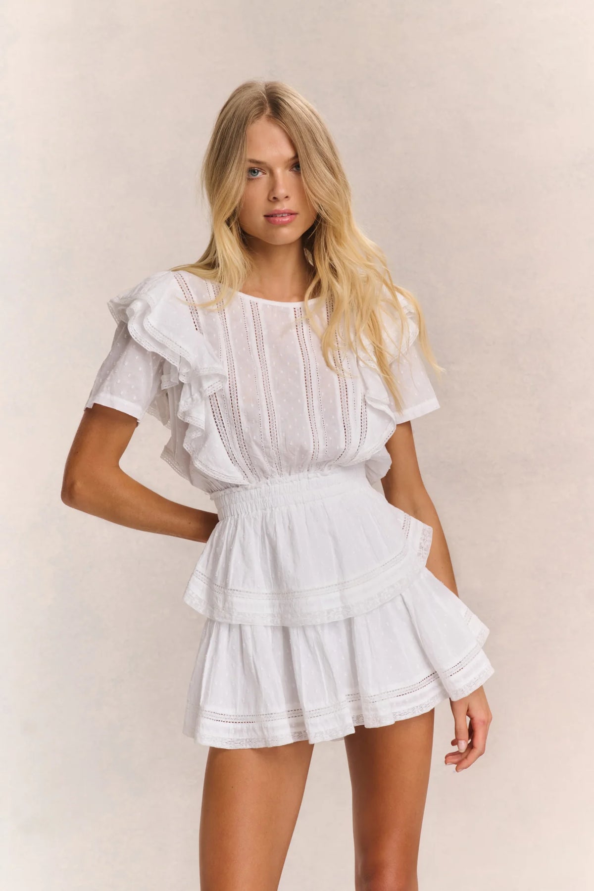 LoveShackFancy Natasha Heritage Mini Dress in White, Cotton Ruffle Dress (Surplus - New)