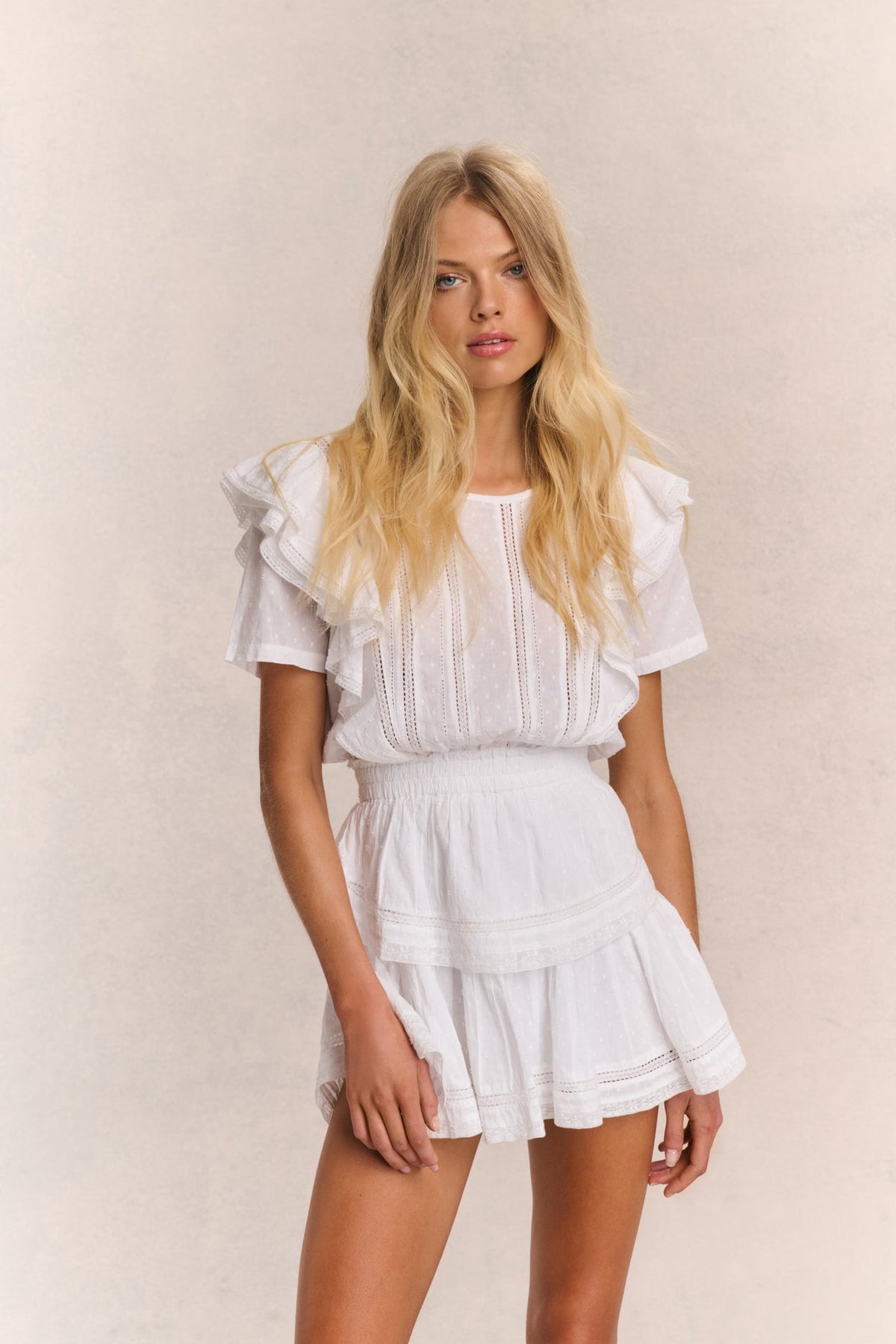 LoveShackFancy Natasha Heritage Mini Dress in White, Cotton Ruffle Dress (Surplus - New)