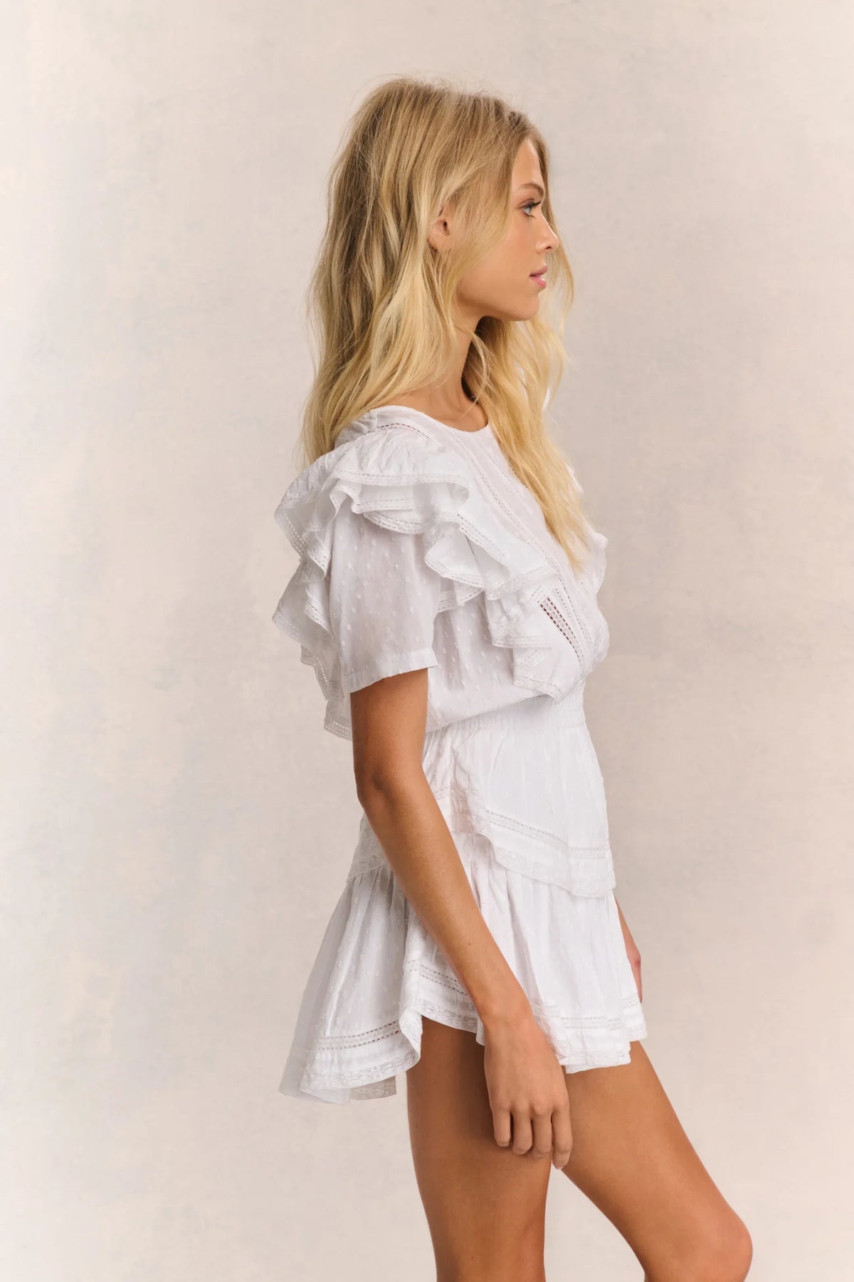 LoveShackFancy Natasha Heritage Mini Dress in White, Cotton Ruffle Dress (Surplus - New)