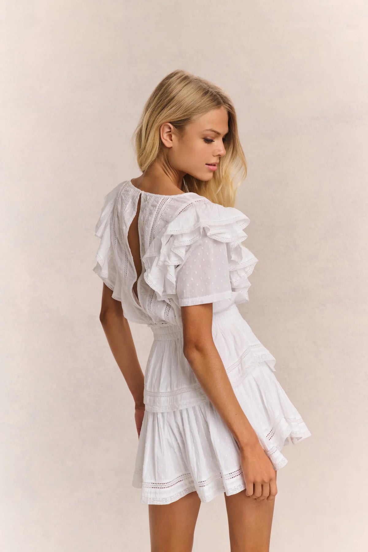 LoveShackFancy Natasha Heritage Mini Dress in White, Cotton Ruffle Dress (Surplus - New)