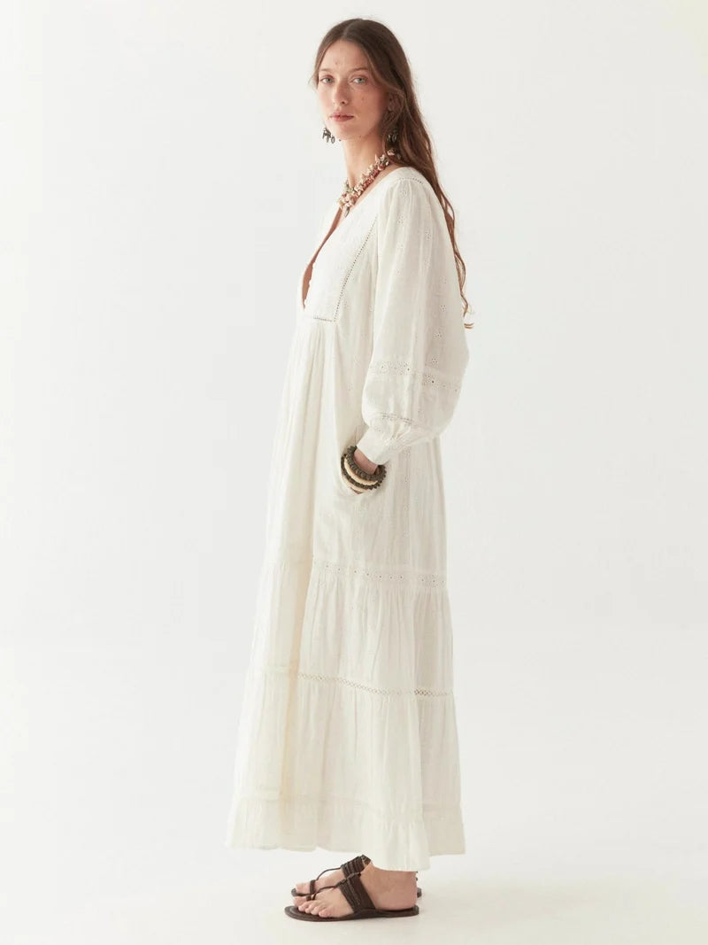 Maison Hotel Amalia Dress Mosaique Ivory, Cotton Embroidered Dress (Surplus - New)