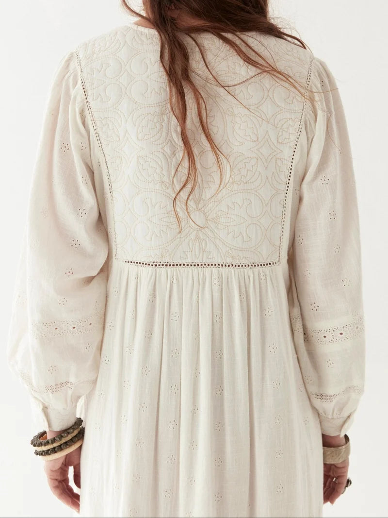 Maison Hotel Amalia Dress Mosaique Ivory, Cotton Embroidered Dress (Surplus - New)