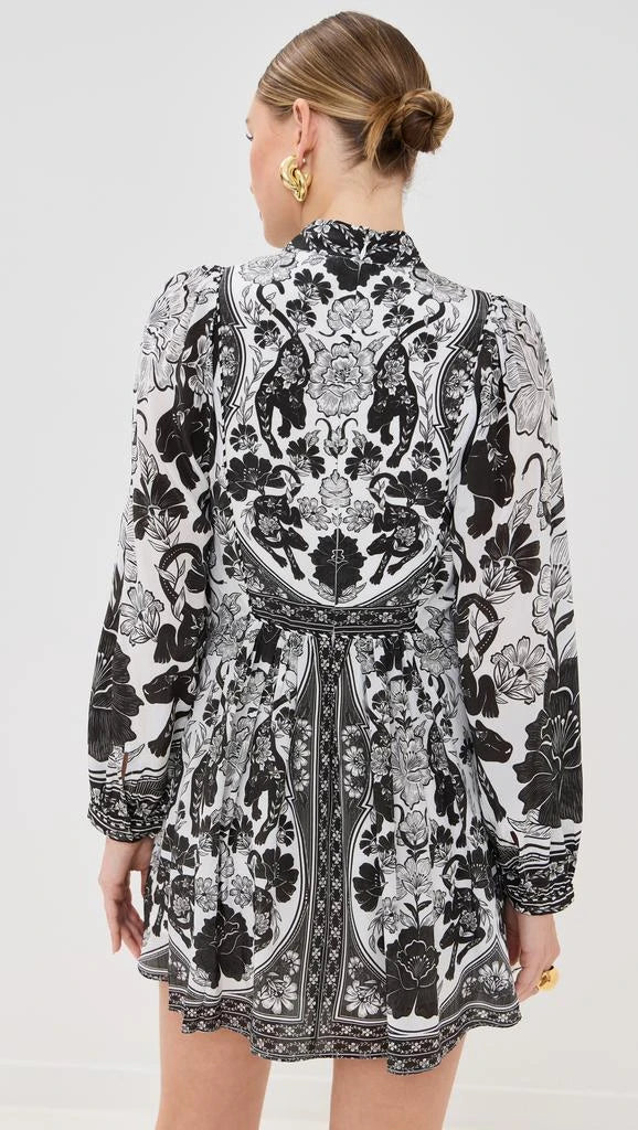 Farm Rio Off-White Flower Leopards Long-Sleeve Mini Dress (Surplus - New)