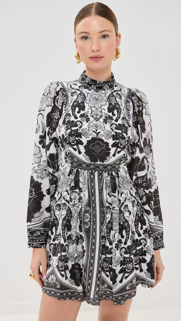 Farm Rio Off-White Flower Leopards Long-Sleeve Mini Dress (Surplus - New)