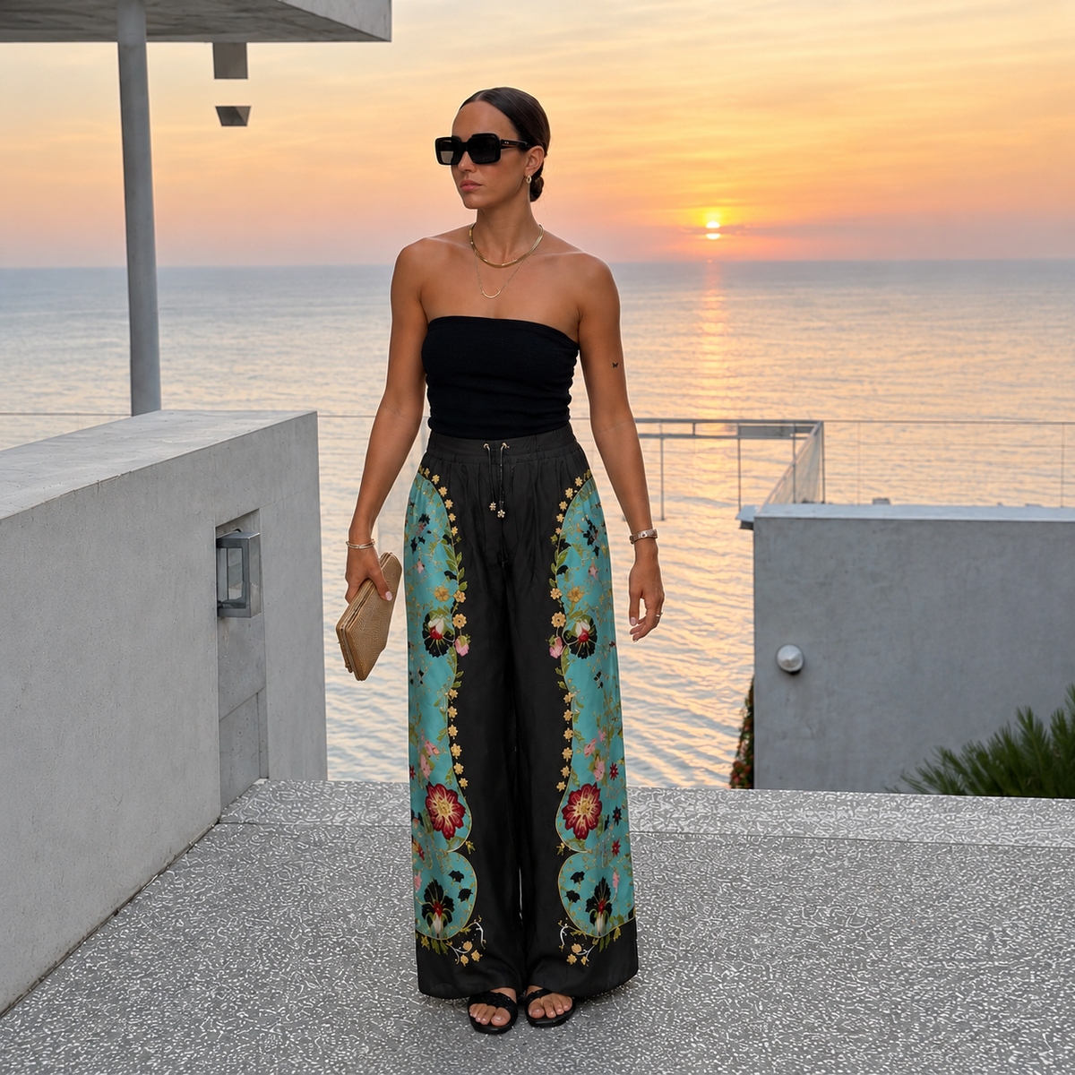 Farm Rio Black & Mint Green Wide-Leg Palazzo Pants (Surplus - New)