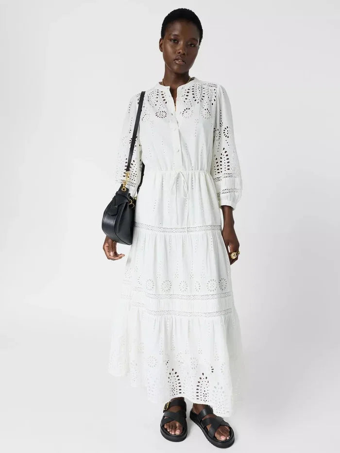 Gerard Darel Rhonie Cutwork Tiered Maxi Dress in Cream (Surplus - New)