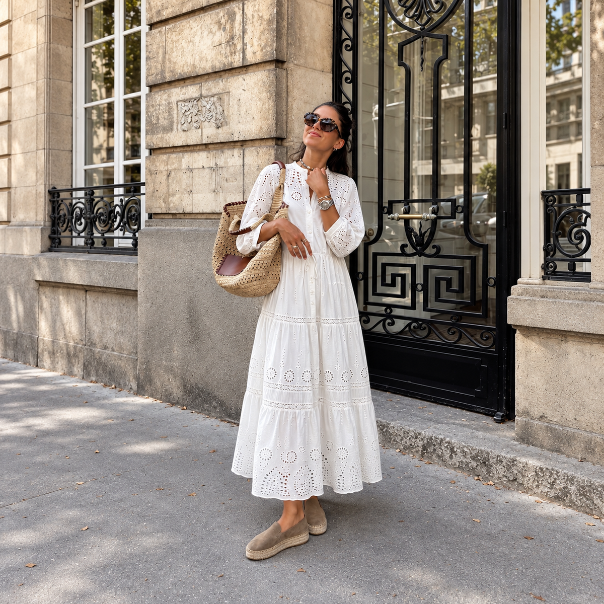 Gerard Darel Rhonie Cutwork Tiered Maxi Dress in Cream (Surplus - New)