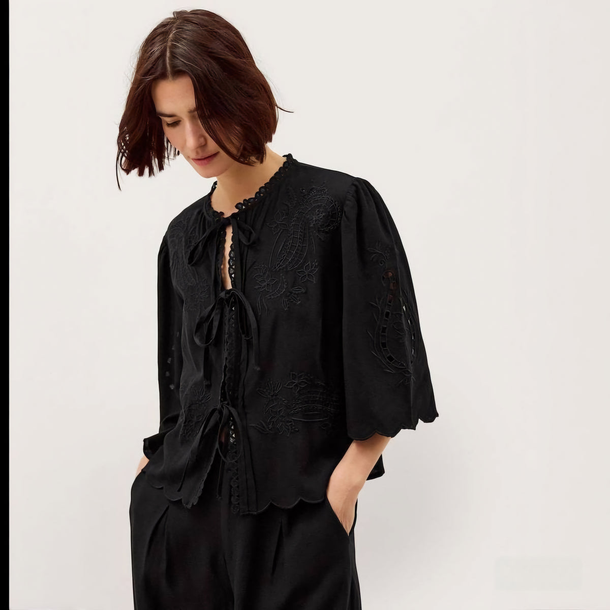 Monsoon Cindy Embroidered Tie Front Top (Surplus - New)