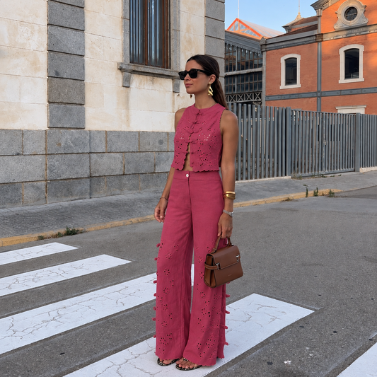 Renatta&Go Pink Cutout Top & Wide-Leg Pants Set (Surplus - New)