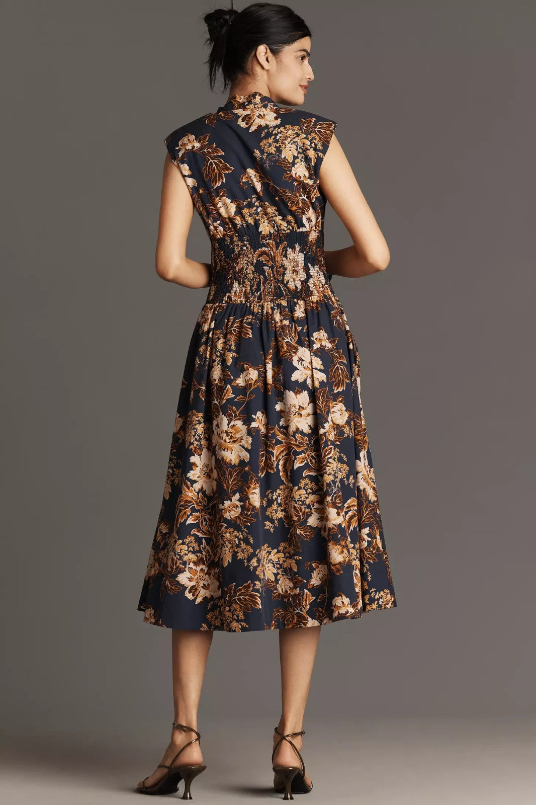 Anthropologie The Tommie Zip-Front Midi Dress – Navy Brown Floral (Surplus - New)